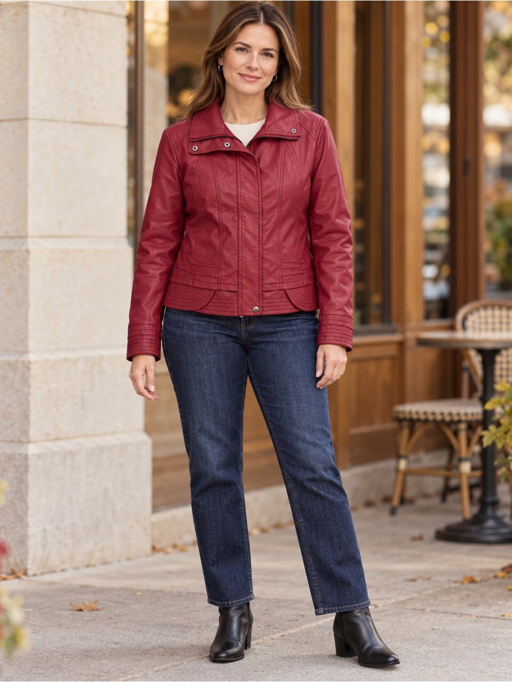 cleo Red Faux Leather Moto Jacket